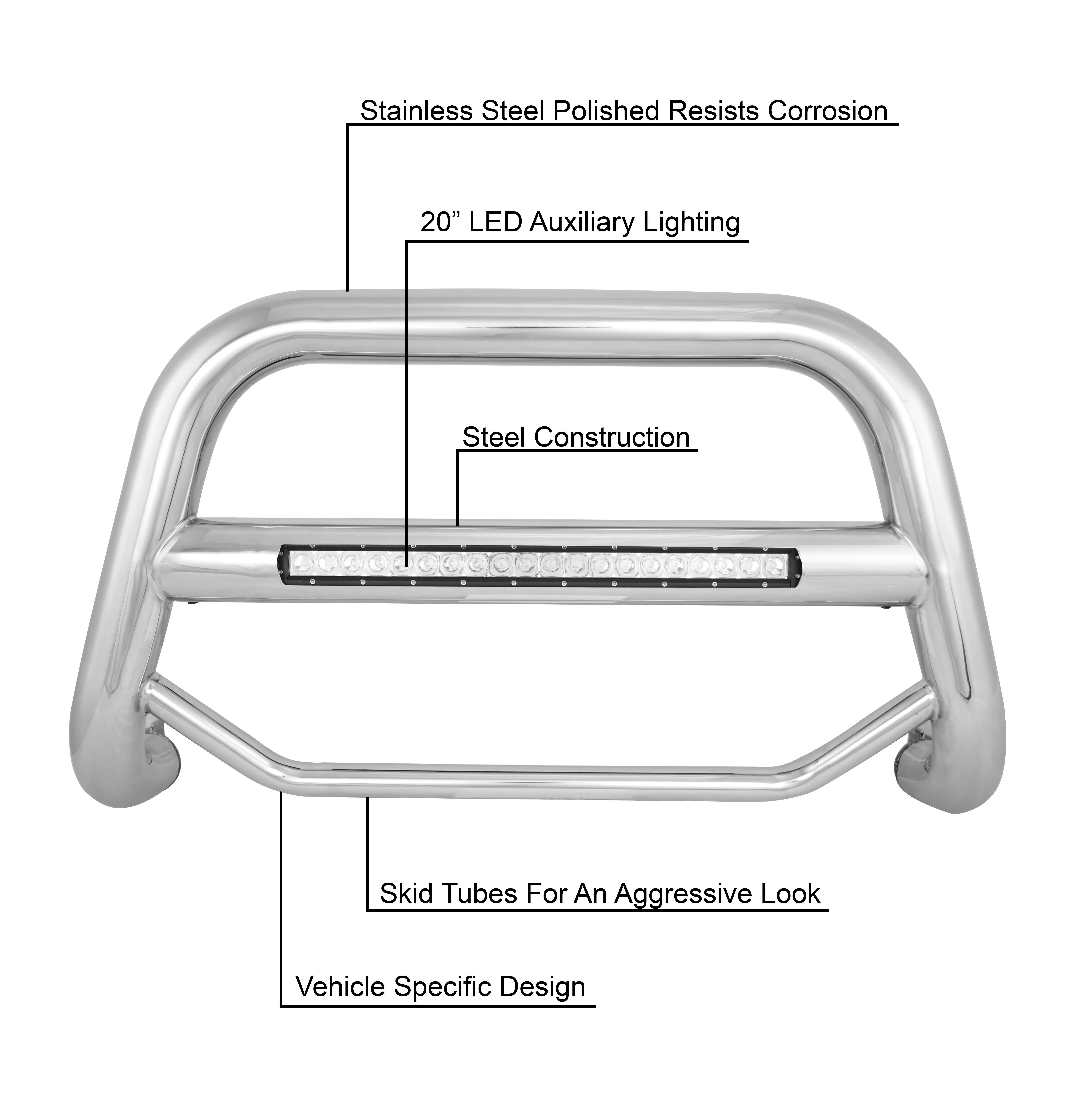 Black Horse MAX BEACON Bull Bar No skid plate Stainless fit 07-21 Toyota Tundra